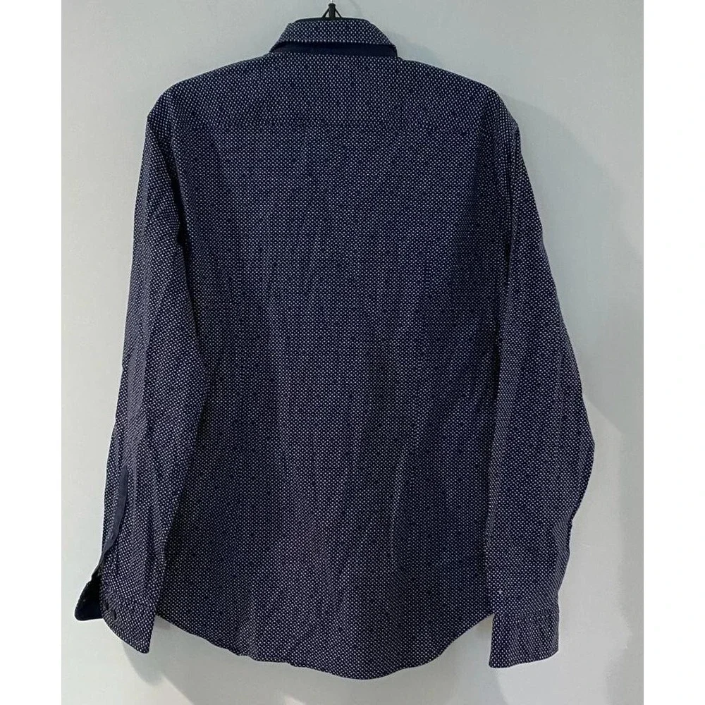 HUGO BOSS Men's Long‎ Sleeve Button-Up Shirt Navy Polka Dot Size Large